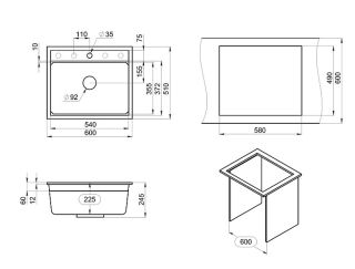 Мойка кухонная Granula Kitchen Space 6003, АЛЮМИНИУМ
